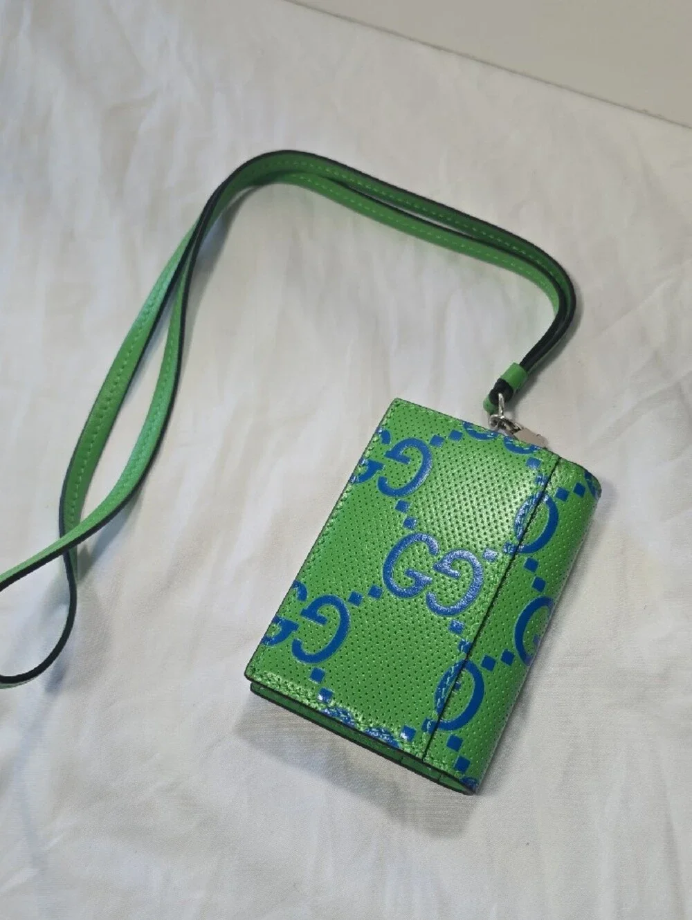 Gucci Neon Green and Blue GG Lanyard Card Case